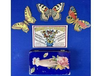 Three Paper Butterflies In Envelope - Made In England & Handmade Trinket Box