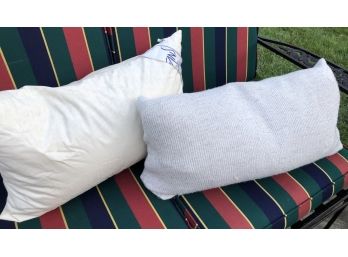 Two Horizontal  Down Pillows - One With Charming Knit Cover And One Luxury Down Interior Only