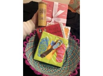 Collection Of Cocktail Napkins, Basket, Blank  Book, & Push Up Pollinator