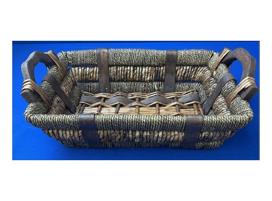 Charming Wicker And Rope Basket With Wooden Handles.