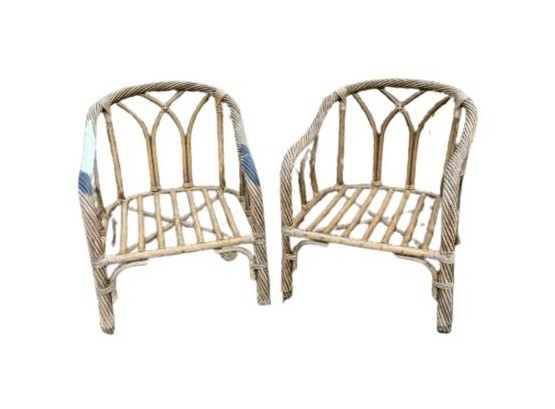 Pair Of Vintage Rattan - Bamboo Arm Chairs - Great Form & Proportions