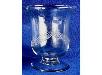 Three Glass Items - Etched Glass Votive, Commemorative Etched Glass Bowl, & Contemporary Gray Glass Coaster