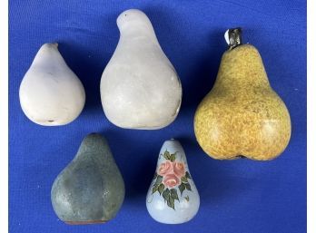 Collection Of Pears - Marble, Wooden, Ceramic, One Signed 'AD'