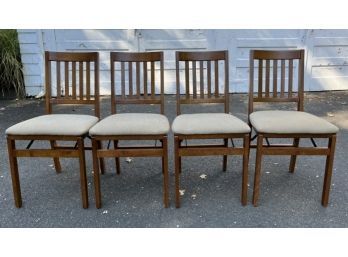 Four Wooden Folding Chairs With Padded Seats