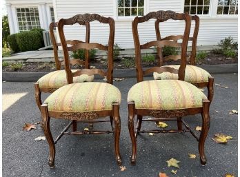 Four Antique Country French Chairs With Cabriole Legs And Detailed Carving