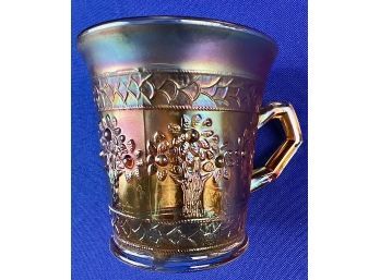 Vintage Fenton Tree Of Life Marigold Peach Carnival Glass Mug - Circa 1910-1920