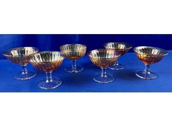 Vintage Amber Iridescent Marigold Carnival Glass Champagne Coupes Or Sorbet Dishes