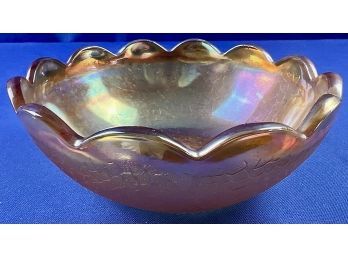 Vintage Jeannette Iridescent Carnival Glass Berry Bowl - Scalloped Rim - Detailed Design