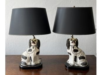 Vintage Staffordshire Table Lamps With Matching Black Shades