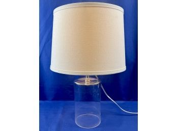 Contemporary Glass Lamp With Linen Shade - Chrome Harp & Finial Also Included