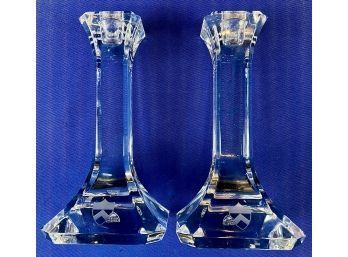 Orrefors Crystal Candle Holders With Princeton Acid Etched Shield Logo