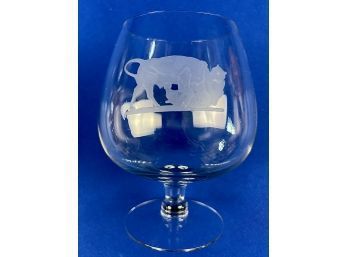 Bull & Bear Acid Etched Crystal Brandy Snifter - Bull Defeating Bear Motif!!  Lovely Quality