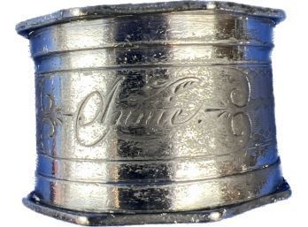 Vintage Silver Plate Napkin Ring - Engraved 'Annie'