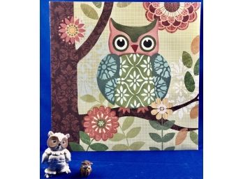 Owl Canvas Print & Two Pottery Owls