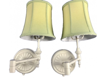 Pair Of Shaded Sconces - Clean White Finish With Retractible Extensions
