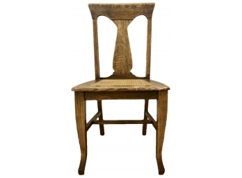 Vintage Oak Side Chair With Caned Seat
