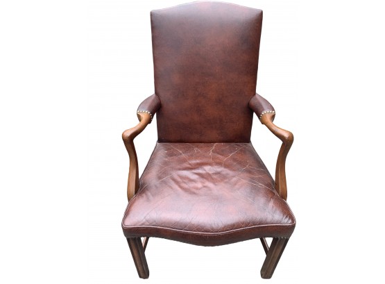 Leather Arm Chair - Original Tags & Maker On Base - One Chair