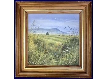 Original Oil Painting Signed Artist: 'P. Jay' - Entitled 'South Downs From The Marsh'