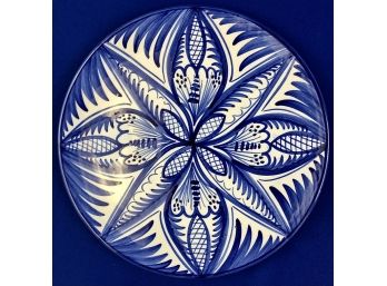 Stunning Blue & White Pottery Plate - Signed On Base