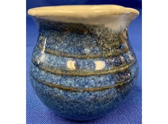Blue Glazed American Art Pottery - Small Pitcher - Signed On Base