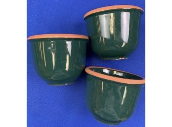 Three Green Glazed Terracotta Pots