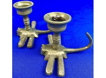 Pair Of Brass Dragonfly Candlestick Holders