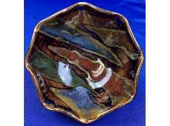 Art Pottery Ruffle-Edge Trinket Dish - Signed 'Nancy Maui '