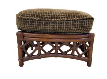 Ficks & Reed Rattan Ottoman With Green Checked Cushion