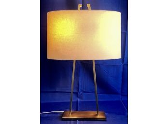 Contemporary Lamp With Oval Cream Shade - Soft Brass Finish