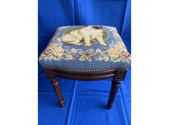 Victorian Revival Stool With Needlepoint Cover With Pug