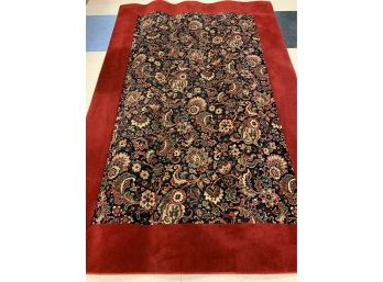 Midsize Rug - Vibrant Red Border, Center Has Navy Background With Classic Oriental Design Elements