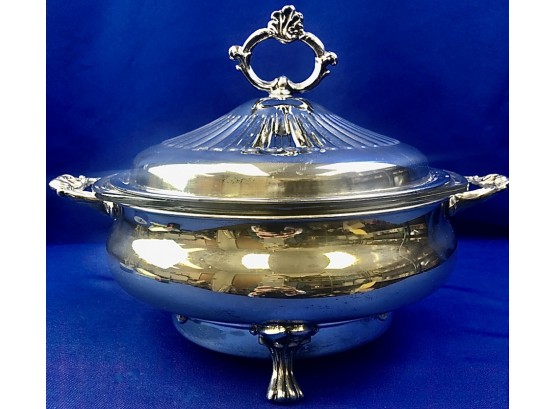 Vintage Silver Plate Footed & Covered Serving Piece - Signed On Base 'English Silver Manufacturer Corp'