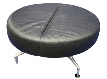 Keilhauer Round Mid-Century Inspired Ottoman - Chrome Legs - Signed On Base