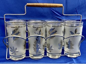 Set Of 8 Retro Highball Glasses With Carrier