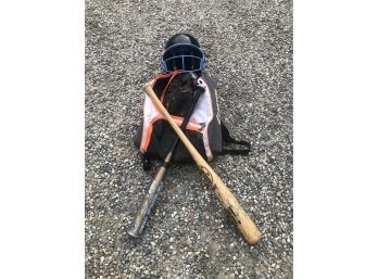 Baseball Lot - Helmet, Glove, Bats And Bag