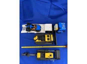 Tonka Metal/Plastic Bulldozer And Digger And Plastic Mobile Police Truck And DC Marvel