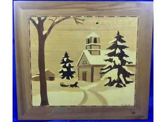Original Albert Routhier - Marquetry Wood Veneer - Signed  -- 'On The Green'