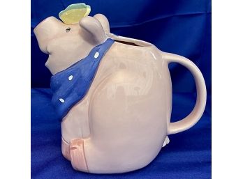 Adorable Pig Pitcher With Butterfly And Blue Bandana - Signed 'Coco Dowley'