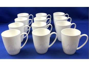 12 White Contemporary Porcelain Mugs