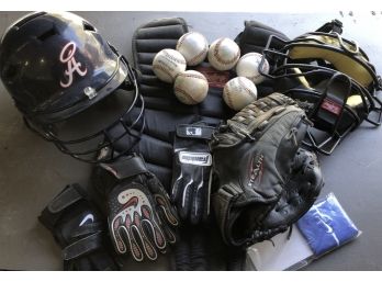 Baseball Lot - Helmet, Balls, Glove, Catchers Gear, Batting Gloves