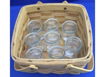 Basket  With 8 Votives Resembling Vintage Jelly Jars