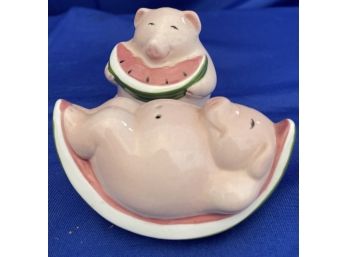 Fun Pair Of Piggies With Watermelon Salt And Pepper Shakers