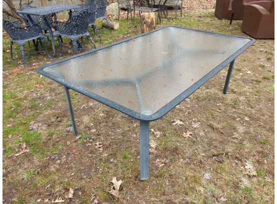 Large Rectangular Aluminum Frame Glass Top Table