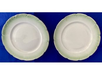 Pair Of Green And Gold Dresden Salad Plates.