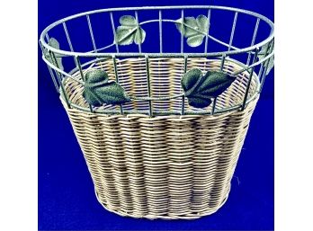 Rattan Basket With Metal Leaf Design