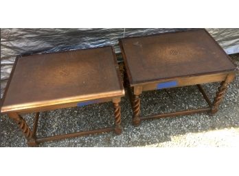 Leather & Wood Table With Open Barley Twist Legs