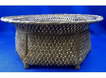 Large Vintage Footed Chinese Fretwork Basket