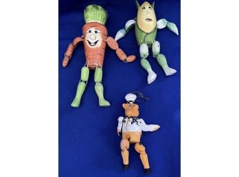 Whimsical Painted Wooden Carrot, Corn And Chef Pig