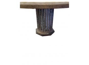 Round Marble Low Table On Fluted Wood Column