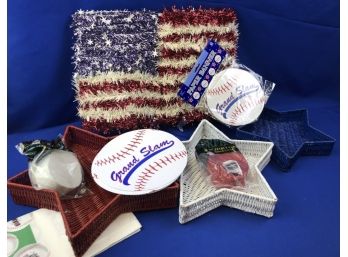 Three Nesting Star Baskets, American Flag Door Display, Baseball Party Accessories